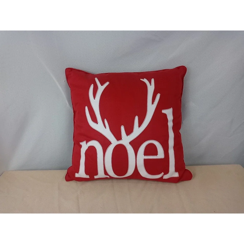 Deer Antlers Christmas Throw Pillow Festive Red Noel Reindeer Antlers Pillow - Picture 5 of 5